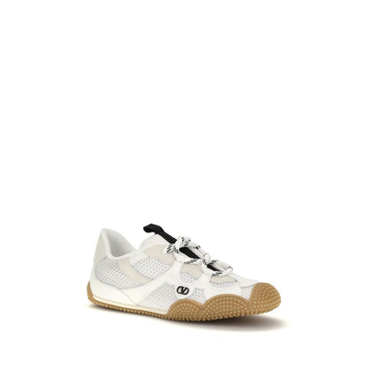 Valentino Garavani V Logo Women's Athletic Polyamide & Bos Taurus Calfskin Leather Sneakers - White Signature Striped