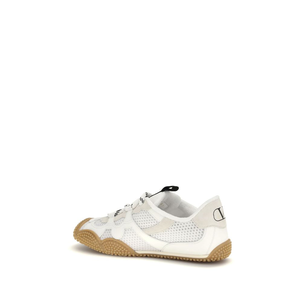 Valentino Garavani V Logo Women's Athletic Polyamide & Bos Taurus Calfskin Leather Sneakers - White Signature Striped