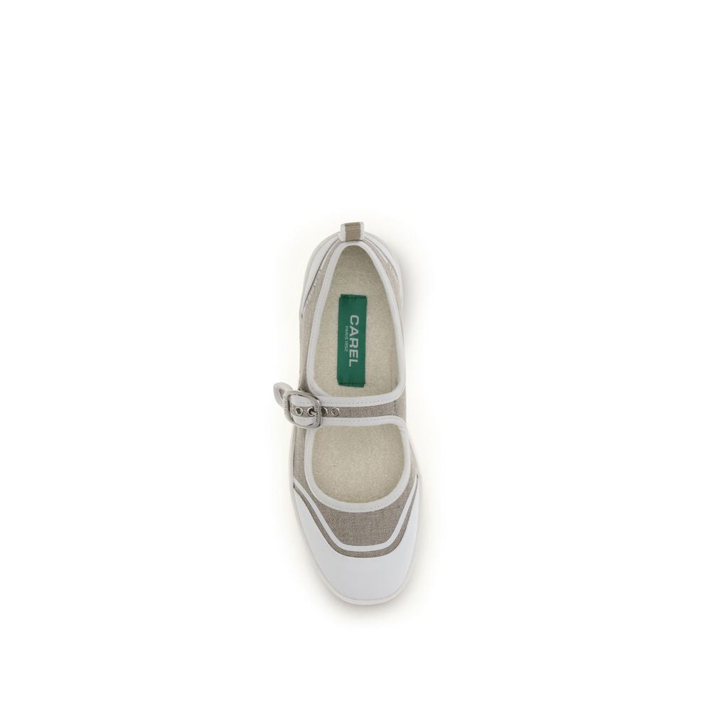 Ballet Flat Shoes by Carel Paris for women in cotton canvas beige & checkered features an captivating silhouette, showcasing the captivating style of the Women's Cotton Canvas Ballet Flat Shoes with its distinct and refined .