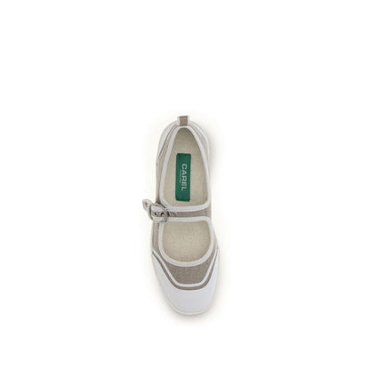 Ballet Flat Shoes by Carel Paris for women in cotton canvas beige & checkered features an captivating silhouette, showcasing the captivating style of the Women's Cotton Canvas Ballet Flat Shoes with its distinct and refined .
