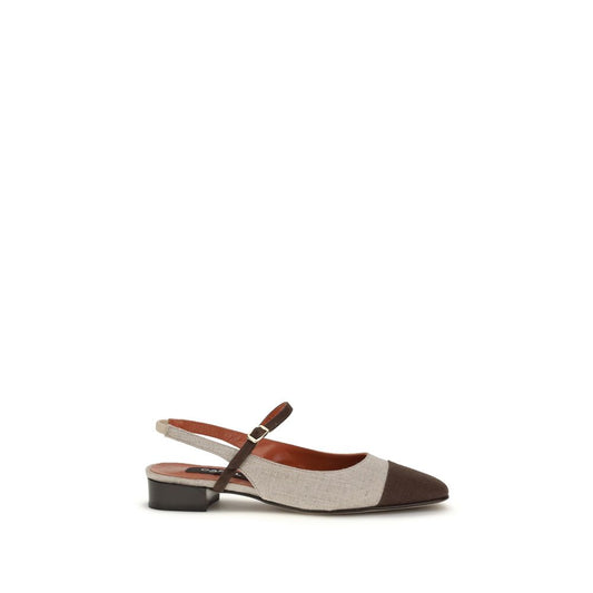 Ballet Slingback Flat Shoes by Carel Paris for women in bos taurus calf leather & cotton canvas beige features an statuesque silhouette from the Women's Bos Taurus Calf Leather & Cotton Canvas Ballet Slingback Flat Shoes collection, showcasing a and a statuesque for a statuesque look.
