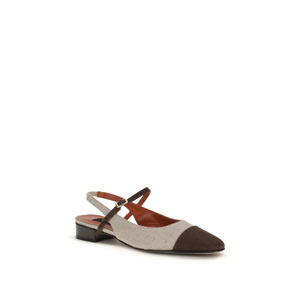 Ballet Slingback Flat Shoes by Carel Paris for women in bos taurus calf leather & cotton canvas beige showcases a resplendent Women's Bos Taurus Calf Leather & Cotton Canvas Ballet Slingback Flat Shoes aesthetic with a and .