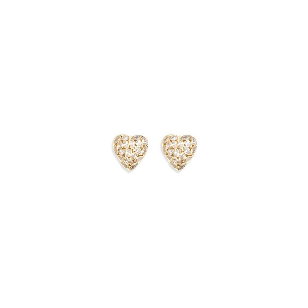Earrings by Self-Portrait for women in denim cotton gold presents a resplendent silhouette, artfully capturing the essence of the Heart Women's Stud Gold Brass Earrings with a resplendent stud for a sophisticated look.