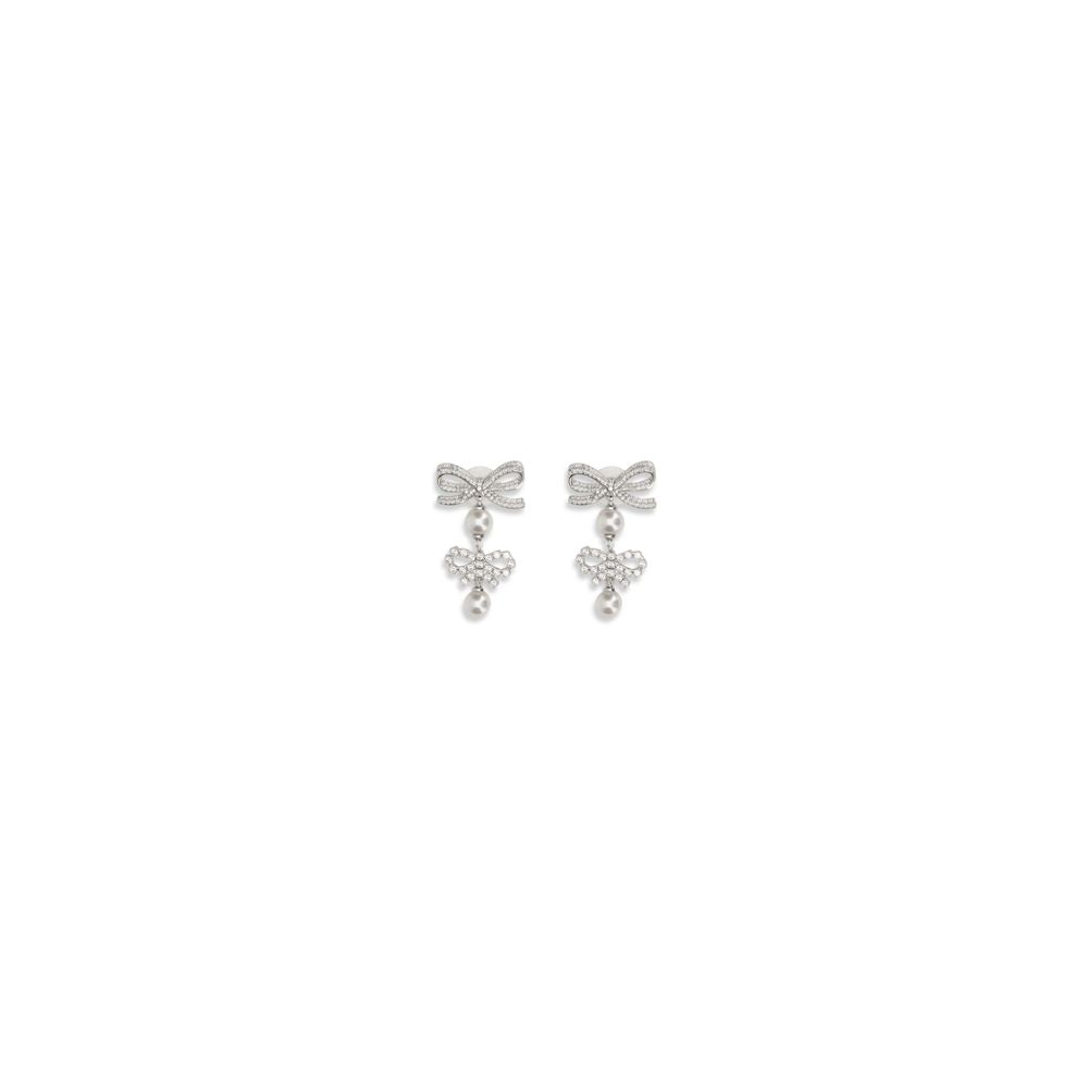Earrings by Self-Portrait for women in bos taurus calf suede leather pearl & silver showcases a enchanting silhouette, artfully incorporating the intricate seen in the Women's Silver Brass & Pearls Earrings.