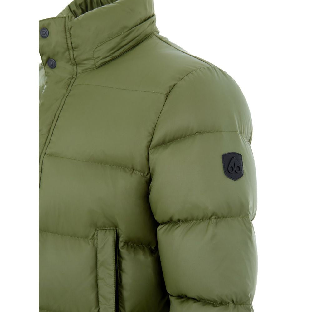 Hooded Puffer Jacket by Moose Knuckles for men in nylon cotton military-green features an on trend silhouette, showcasing refined pockets, hooded & insulated and a sophisticated hooded neckline for a truly on trend finish.