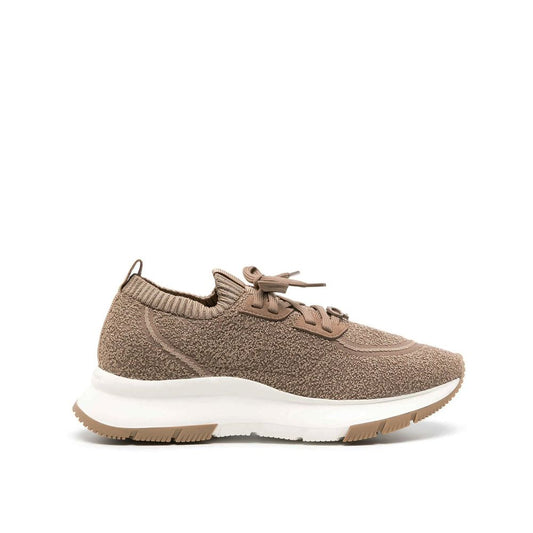 Athletic Sneakers by Gianvito Rossi for women in leather brown presents a sleek silhouette, perfectly capturing the athletic style essence of Women's Athletic Leather Sneakers with its sleek design and premium finish.