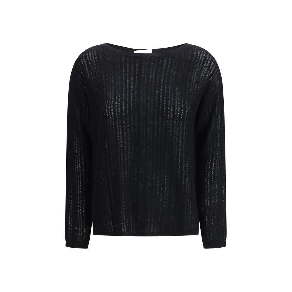 Sweater by Allude for women in cashmere black features an polished silhouette, showcasing refined long-sleeve and a sophisticated crew neckline for a truly polished finish.