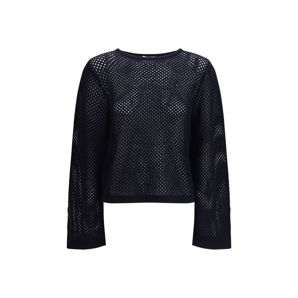 Sweatshirt by Allude for women in cashmere virgin wool blue features an provocated silhouette, detailed with a provocated and a refined boat neckline for a sophisticated aesthetic.