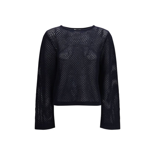 Sweatshirt by Allude for women in cashmere virgin wool blue features an provocated silhouette, detailed with a provocated and a refined boat neckline for a sophisticated aesthetic.