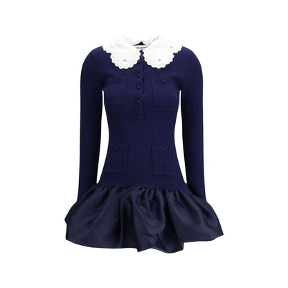 Dress by Self-Portrait for women in polyamide polyester & viscose blue & patterned presents a sinuous silhouette, showcasing a sophisticated and long-sleeve detailed with a sinuous short mini for a refined finish.