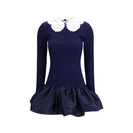Dress by Self-Portrait for women in polyamide polyester & viscose blue & patterned presents a sinuous silhouette, showcasing a sophisticated and long-sleeve detailed with a sinuous short mini for a refined finish.