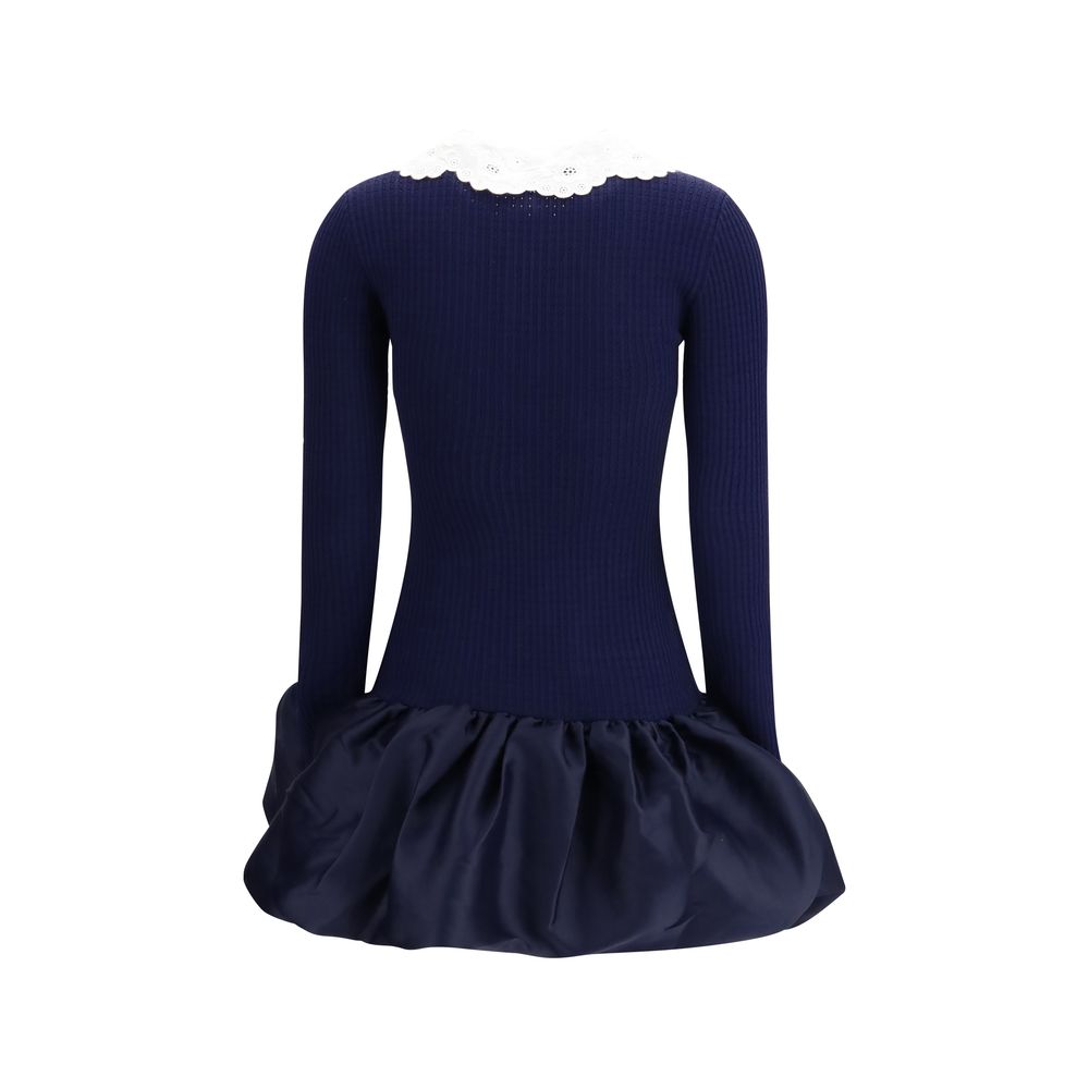 Dress by Self-Portrait for women in polyamide polyester & viscose blue & patterned features an cute silhouette, detailed with a and that elegantly flows into a cute short mini.