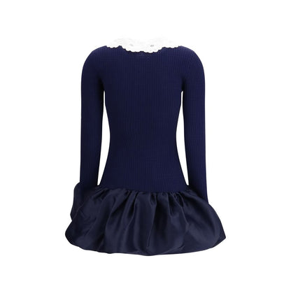 Dress by Self-Portrait for women in polyamide polyester & viscose blue & patterned features an cute silhouette, detailed with a and that elegantly flows into a cute short mini.