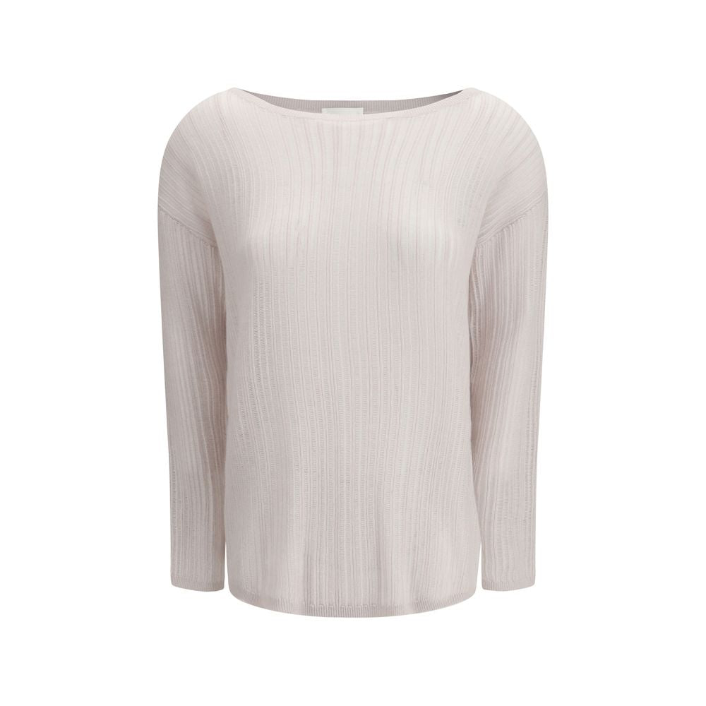 Sweater by Allude for women in cashmere white features an polished silhouette, showcasing refined long-sleeve and a sophisticated crew neckline for a truly polished finish.