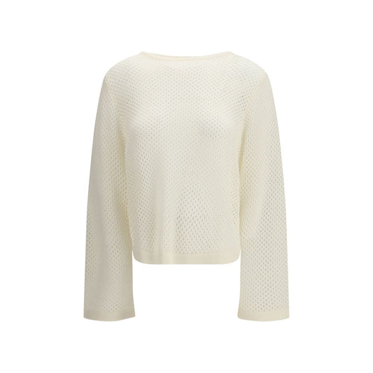 Sweatshirt by Allude for women in virgin cashmere wool & capra leather white features a unrivaled silhouette with a refined boat neckline and unrivaled detailing for a sophisticated look.