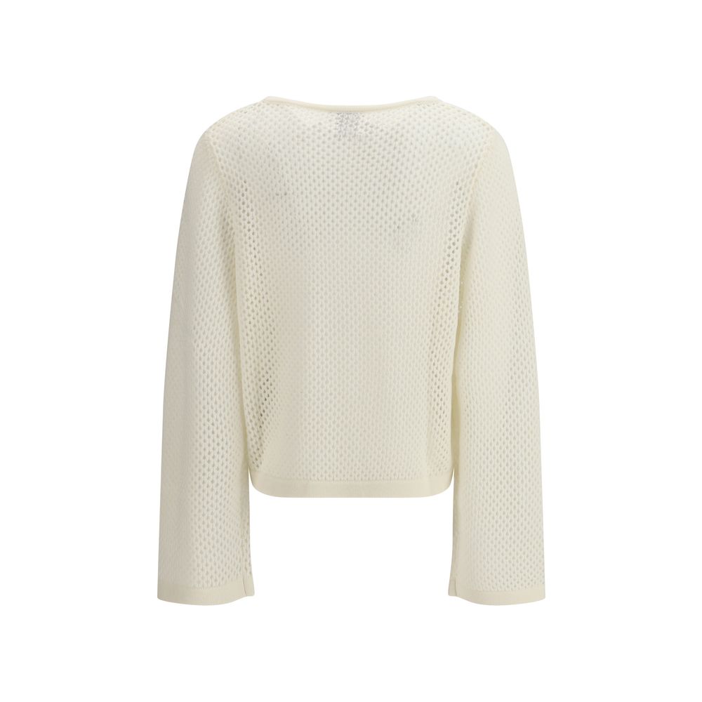 Sweatshirt by Allude for women in virgin cashmere wool & capra leather white features an provocated silhouette, detailed with a provocated and a refined for a sophisticated aesthetic.