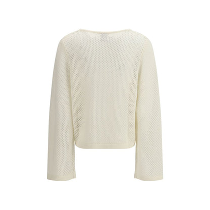 Sweatshirt by Allude for women in virgin cashmere wool & capra leather white features an provocated silhouette, detailed with a provocated and a refined for a sophisticated aesthetic.