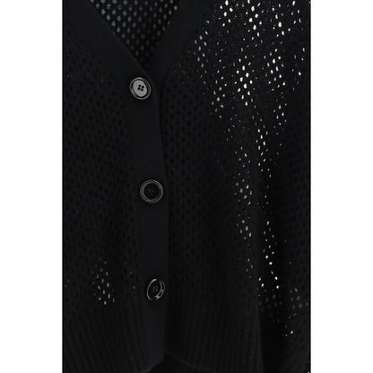 Cardigan by Allude for women in cashmere virgin wool black presents a textural silhouette, artfully finished with a textural and for a sophisticated, textural look.