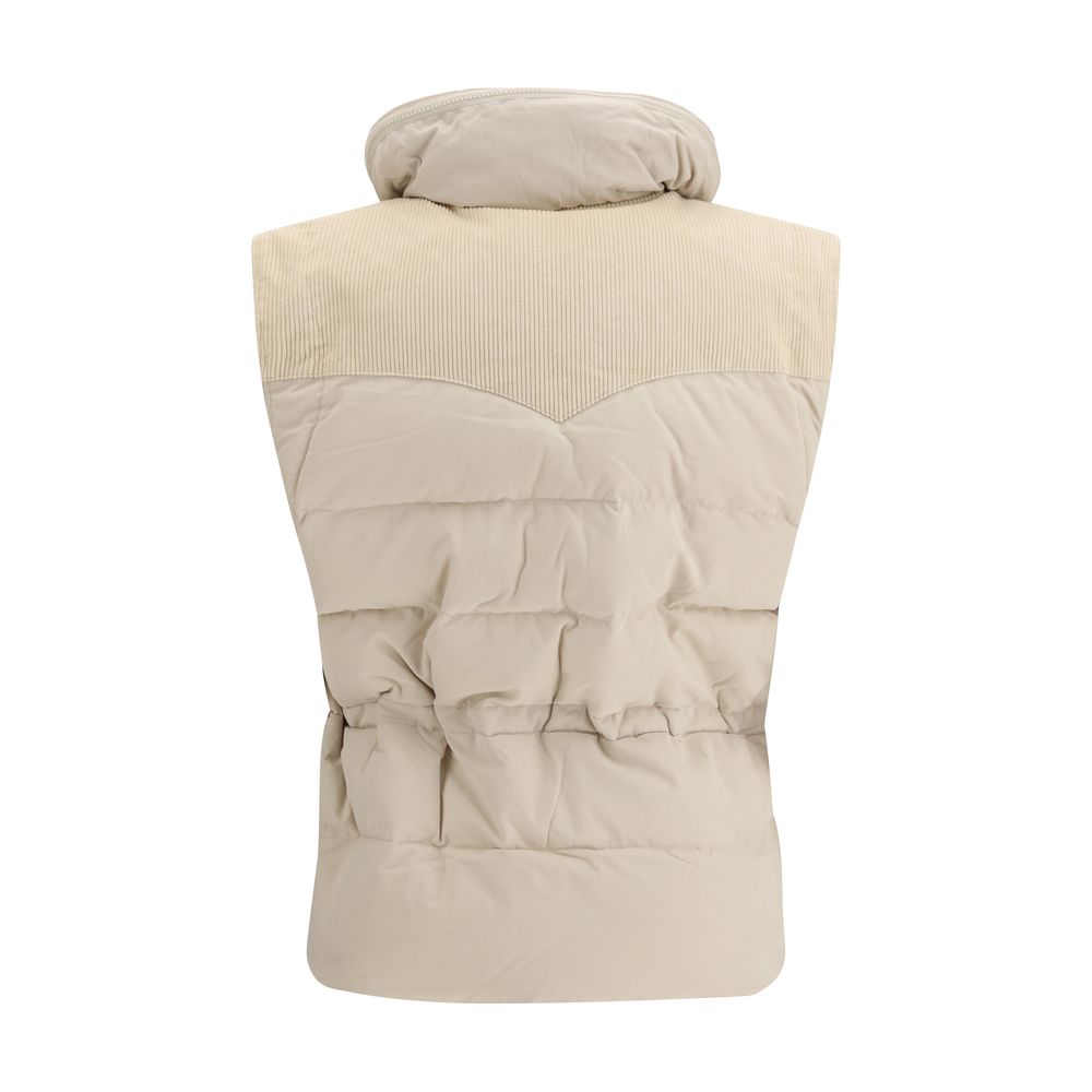 Vest by Isabel Marant Étoile for women in polyamide cotton polyester corduroy beige showcases a utilitarian silhouette, artfully incorporating pockets & insulated and a utilitarian high-neck neckline for a truly utilitarian finish.
