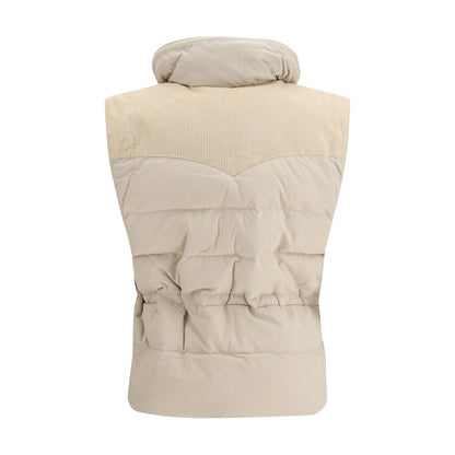 Vest by Isabel Marant Étoile for women in polyamide cotton polyester corduroy beige showcases a utilitarian silhouette, artfully incorporating pockets & insulated and a utilitarian high-neck neckline for a truly utilitarian finish.