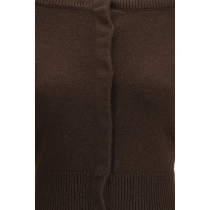 Cardigan by Tom Ford for women in cashmere brown & pearl features a dramatic silhouette, showcasing a sophisticated and dramatic detail for a timeless, premium look.