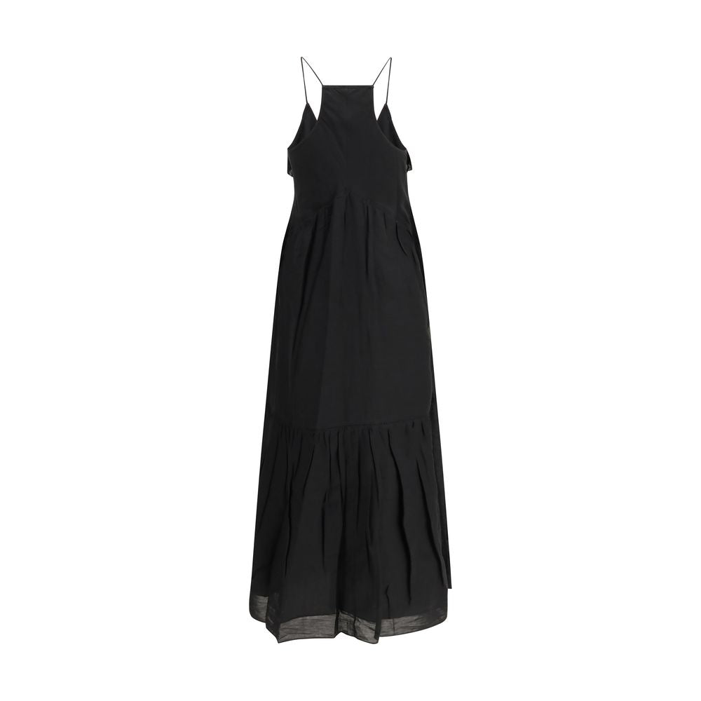 Dress by Isabel Marant Étoile for women in organic cotton & viscose black presents a sinuous silhouette, showcasing a sophisticated v-neck asymmetric neckline and detailed with a sinuous long for a refined finish.