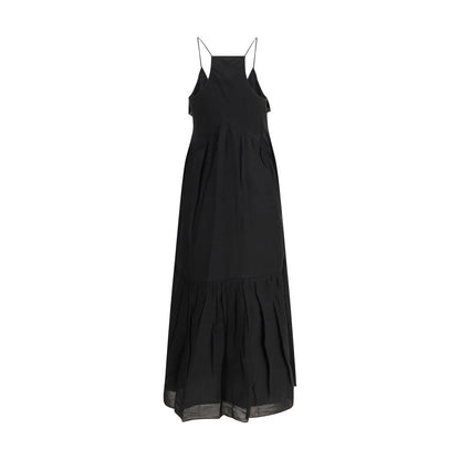 Dress by Isabel Marant Étoile for women in organic cotton & viscose black presents a sinuous silhouette, showcasing a sophisticated v-neck asymmetric neckline and detailed with a sinuous long for a refined finish.