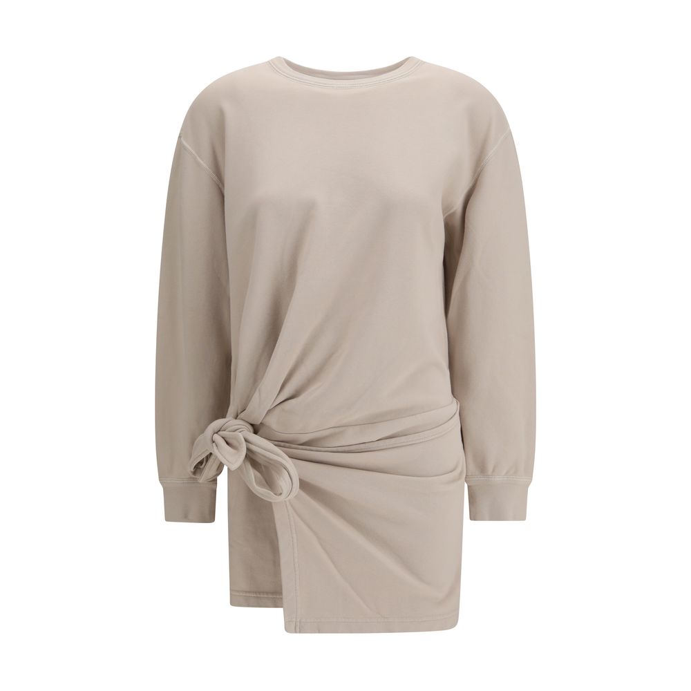 Dress by Isabel Marant Étoile for women in cotton beige & toile features an sultry silhouette defined by a crew asymmetric neckline and long-sleeve, falling to an sultry short for a sultry look.