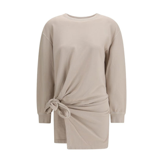 Dress by Isabel Marant Étoile for women in cotton beige & toile features an sultry silhouette defined by a crew asymmetric neckline and long-sleeve, falling to an sultry short for a sultry look.