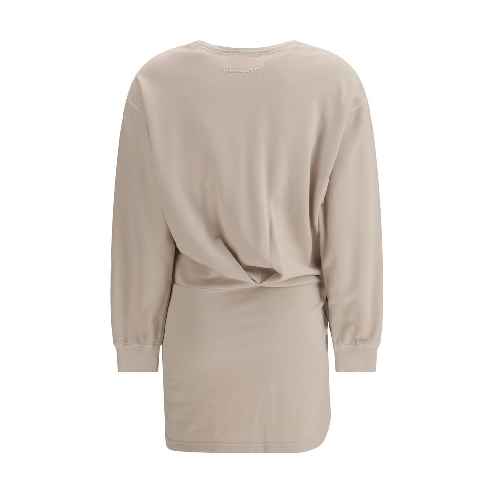 Dress by Isabel Marant Étoile for women in cotton beige & toile features an eye catching silhouette with a sophisticated crew asymmetric neckline, elegant , and a refined short for a eye catching aesthetic.