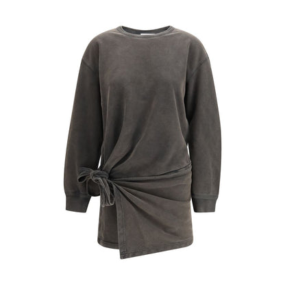 Dress by Isabel Marant Étoile for women in cotton gray & toile features an eye catching silhouette with a sophisticated crew asymmetric neckline, elegant long-sleeve, and a refined short for a eye catching aesthetic.