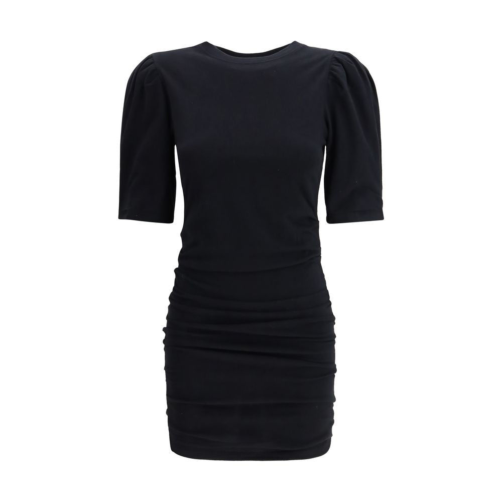 Dress by Isabel Marant for women in cotton black features an eye catching silhouette with a sophisticated round neckline, elegant short-sleeve, and a refined short mini for a eye catching aesthetic.