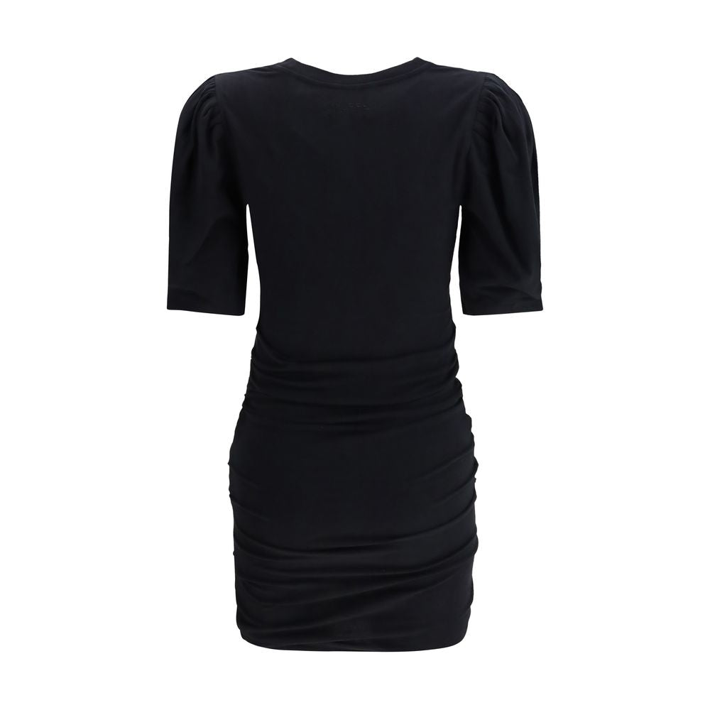 Dress by Isabel Marant for women in cotton black features a dramatic silhouette, showcasing an elegant round neckline and that flows into a dramatic short mini.