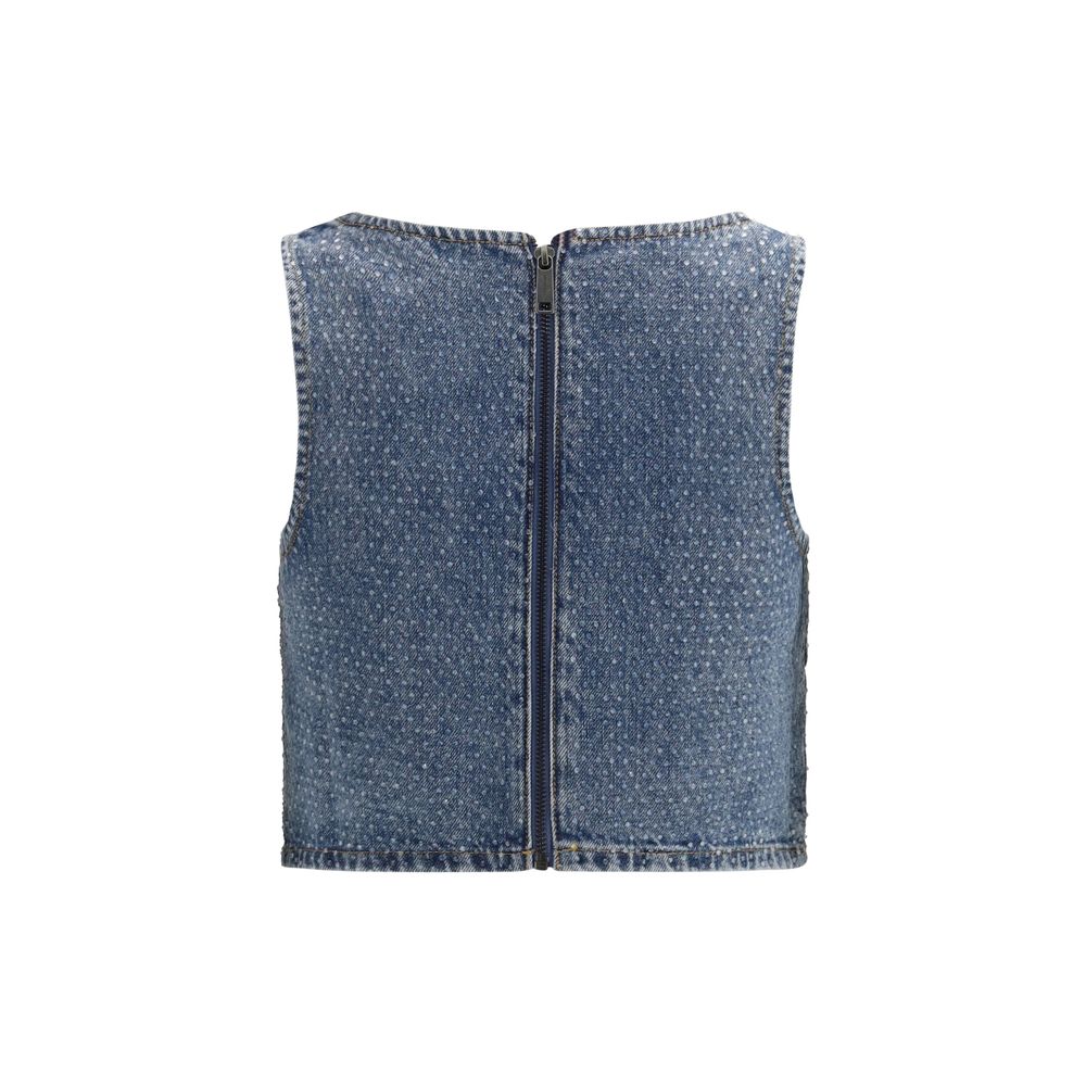 Activewear T-Shirt by Self-Portrait for women in cotton denim & rhinestone blue features an ergonomic design with , highlighting a ergonomic length and ergonomic for a high-performance look.