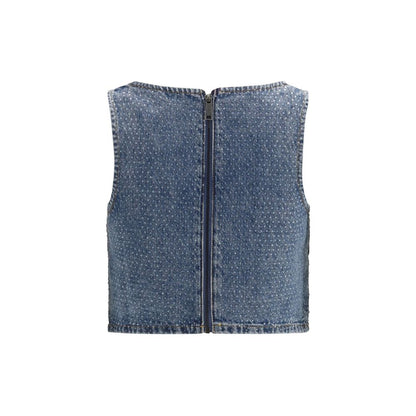 Activewear T-Shirt by Self-Portrait for women in cotton denim & rhinestone blue features an ergonomic design with , highlighting a ergonomic length and ergonomic for a high-performance look.
