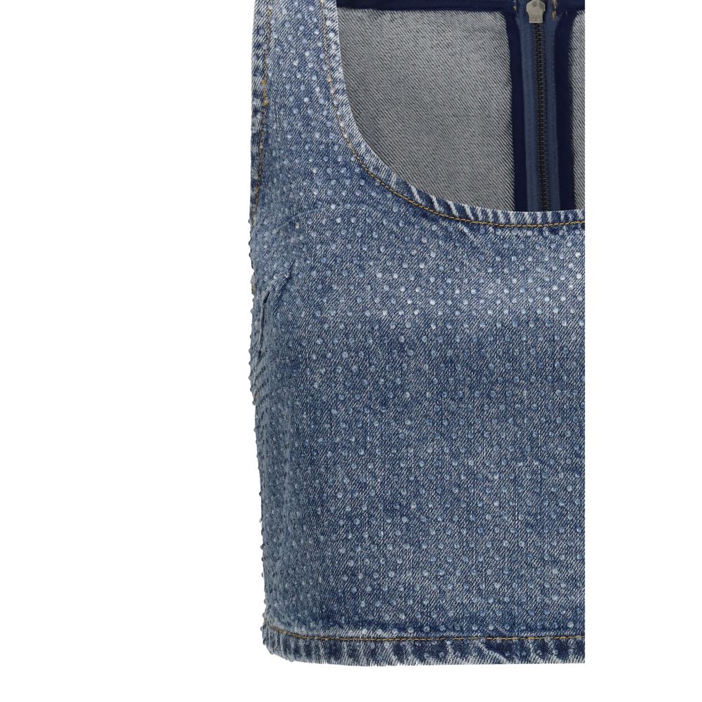 Activewear T-Shirt by Self-Portrait for women in cotton denim & rhinestone blue features an contemporary design with , a length, and a contemporary .