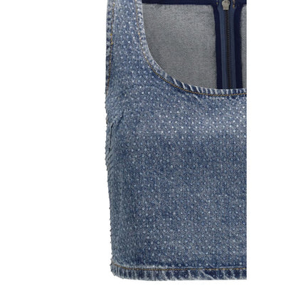 Activewear T-Shirt by Self-Portrait for women in cotton denim & rhinestone blue features an contemporary design with , a length, and a contemporary .