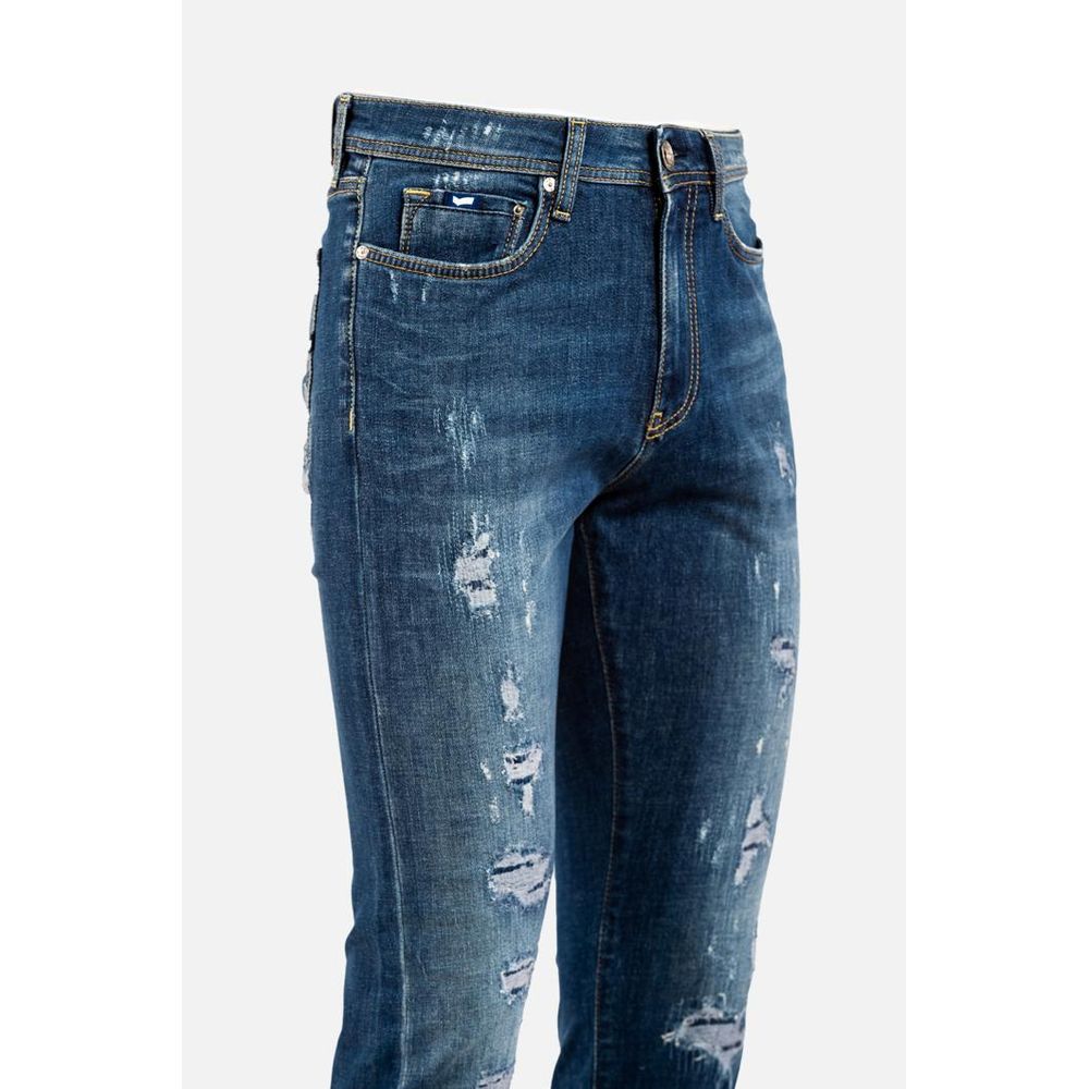 Gas Blue Cotton Slim Fit Jeans