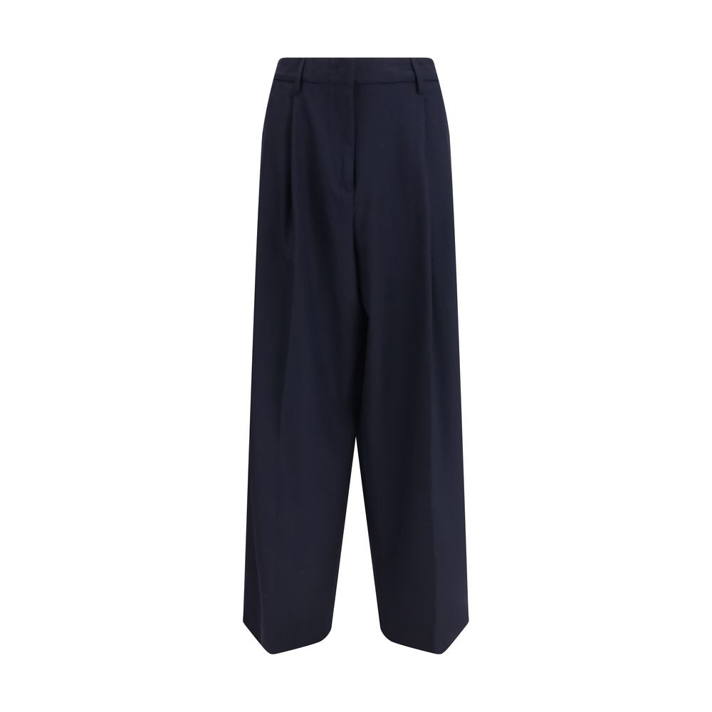 Trousers by Fabiana Filippi for women in stretch polyester & viscose blue features an on trend silhouette, showcasing a sophisticated regular-fit & wide with a long and for an on trend finish.