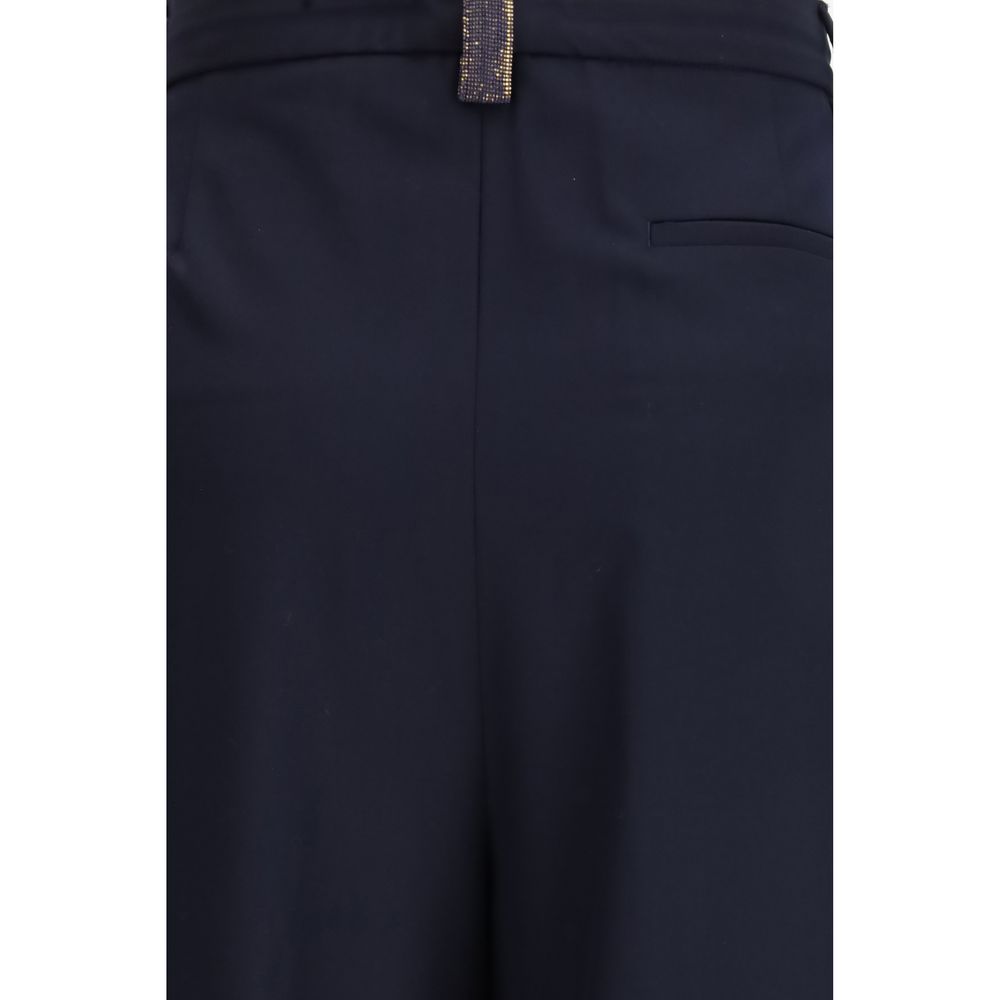 Trousers by Fabiana Filippi for women in stretch polyester & viscose blue features a artisanal silhouette, showcasing a sophisticated regular-fit & wide with a long and for a artisanal finish.