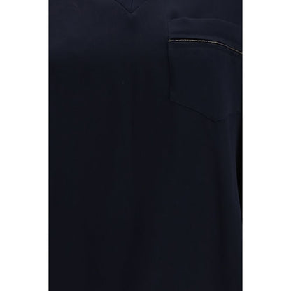 T-Shirt by Fabiana Filippi for women in acetate & viscose blue & signature showcases a chic silhouette, artfully detailed with a chic and for a chic finish.
