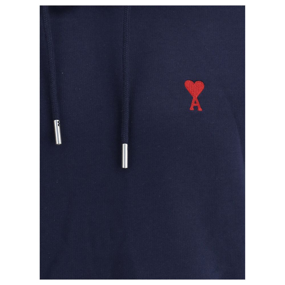 Ami Paris Men's Relaxed Fit Regular Cotton Sweatshirt Hoodie - Blue