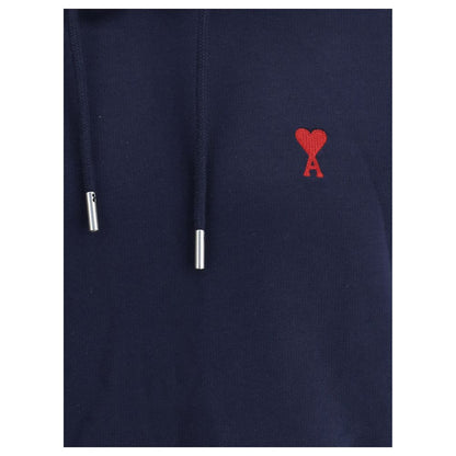 Ami Paris Men's Relaxed Fit Regular Cotton Sweatshirt Hoodie - Blue