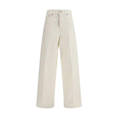 Jeans by Haikure for women in linen cotton denim twill white features an sophisticated and straight-leg, relaxed-fit, regular-fit & oversized with a precise long, creating a sophisticated and sophisticated silhouette.