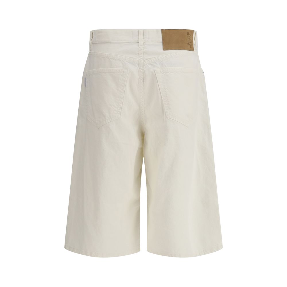 Bermuda Shorts by Haikure for women in linen cotton twill white features a sartorial silhouette, showcasing a sartorial oversized and short with a sophisticated mid rise for a sartorial look.