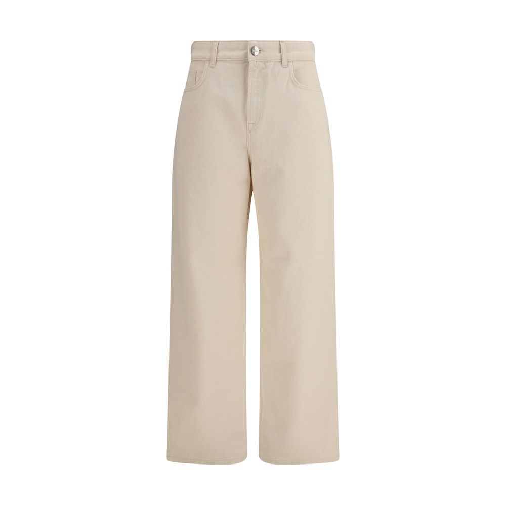 Rohe Women's Relaxed Fit Wide Oversized Low Rise Denim Cotton Jeans - Beige Blue