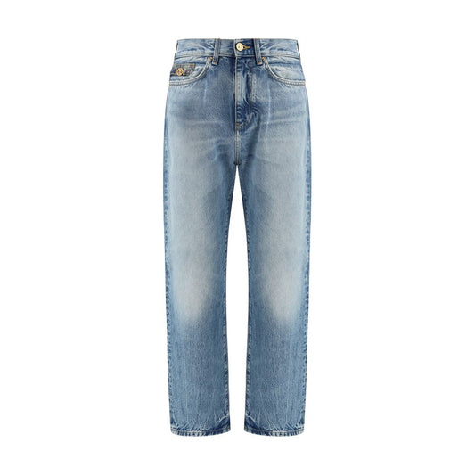 Jeans by Versace for men in denim cotton blue features an sophisticated and regular-fit with a precise long, creating a sophisticated and sophisticated silhouette.