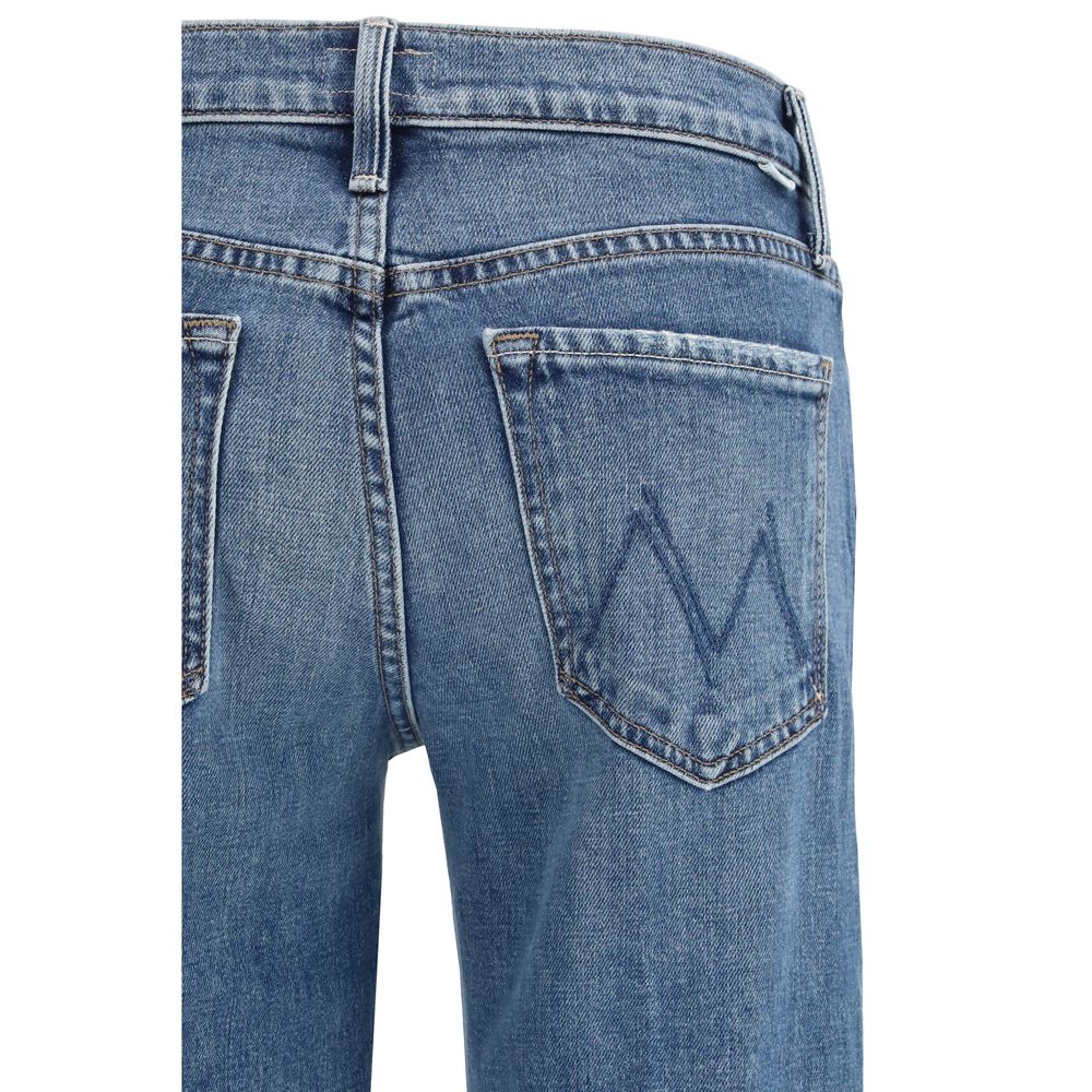 Jeans by Mother Denim for women in modal polyester cotton denim blue & signature features a polished silhouette with a polished relaxed-fit, regular-fit & wide, reaching a polished long and finished with a polished mid rise.