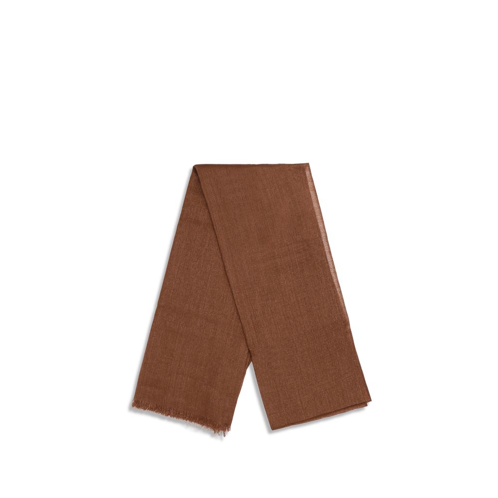 Scarf by Brunello Cucinelli for women in polyamide silk cashmere & capra leather brown presents a effortlessly chic silhouette, artfully capturing the essence of the effortlessly chic Polyamide Silk Cashmere & Capra Leather Scarf design for a sophisticated look.