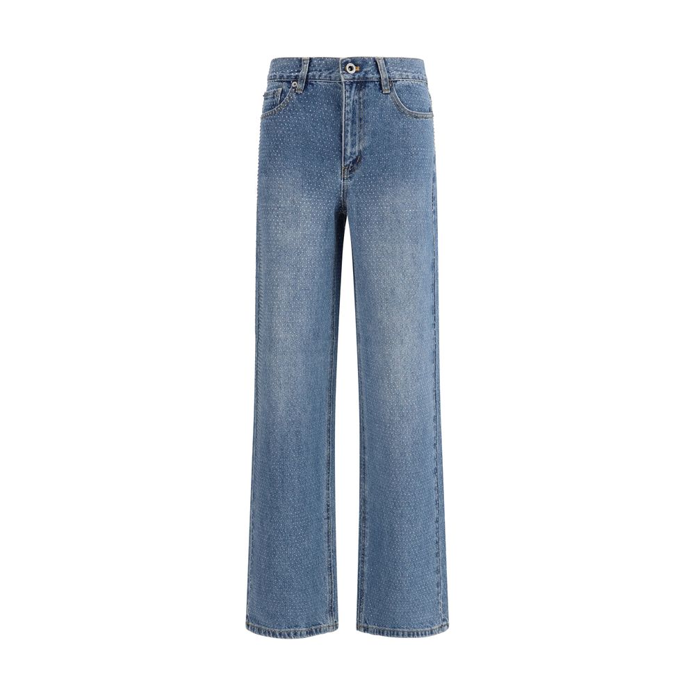 Jeans by Self-Portrait for women in cotton denim & rhinestone blue features an refined tailoring silhouette, showcasing a premium straight-leg & regular-fit with a and long cut for a refined tailoring look.
